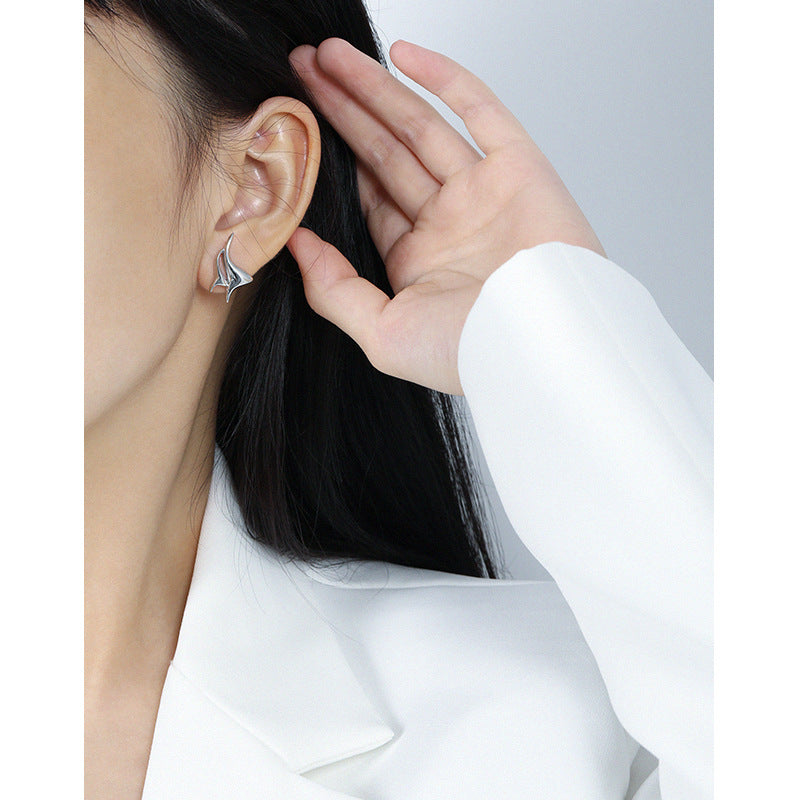 655 Korean version of ins original design simple and versatile seagull series texture S925 sterling silver earrings for women