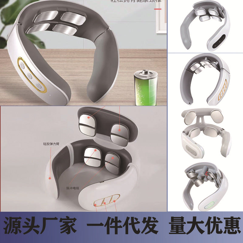 Multi-head neck massager intelligent cervical massager pulse therapy neck protector charging hot compress cervical massager