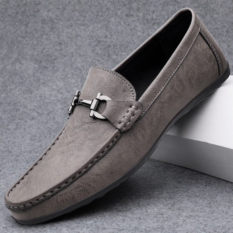 Men's Black Slip-On Leather Bean Shoes | Aladinae