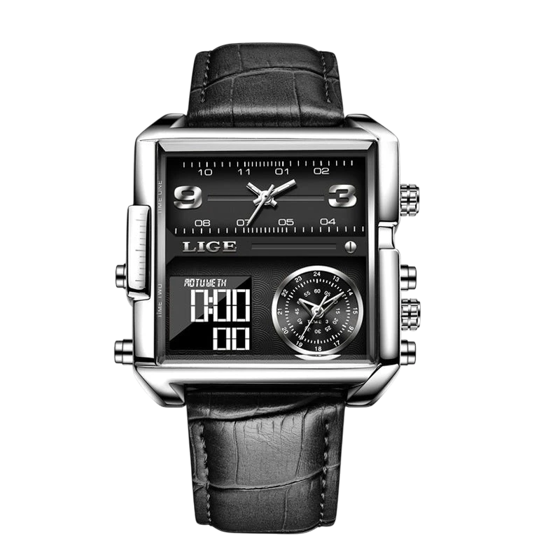 LIGE new electronic quartz dual display watch men's waterproof watch multi-function electronic watch quartz watch