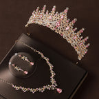 Crown headpiece necklace earrings champagne vintage pink diamond birthday crown hair accessories bride wedding dress three-piece set