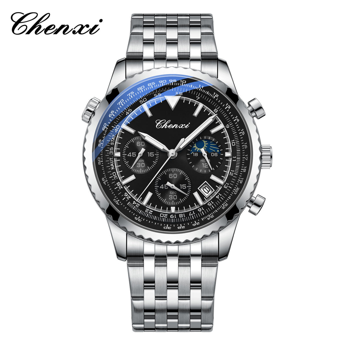 Men's Silver White Multi-Function Quartz Watch - Waterproof