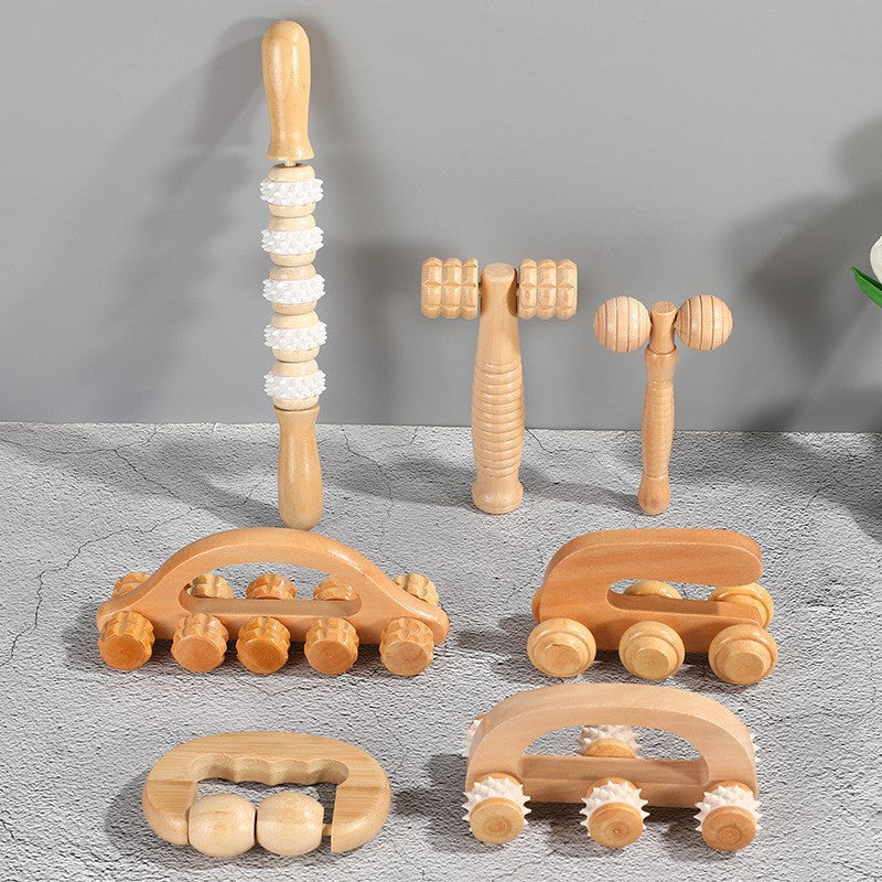 Factory direct supply wooden massager wholesale manual roller massage tool portable meridian dredging massager