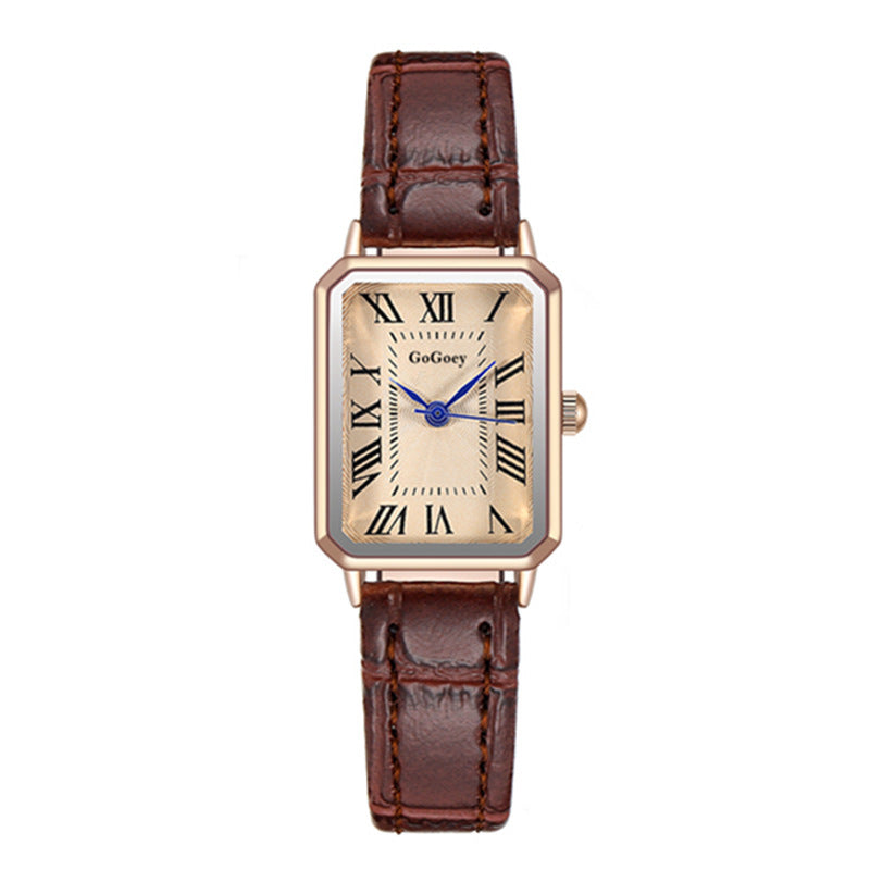 Women's Rose Gold Black Square Watch - Roman Numerals