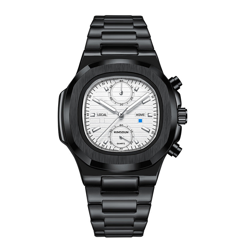 Men's Silver Black Multifunction Quartz Watch - 30M WR