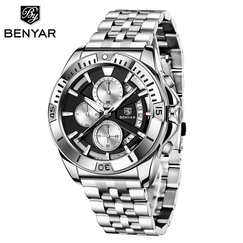 Men's Quartz Watch - Half-Fan Calendar, Folding Clasp