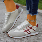 Women's Beige Flat Sneakers - Low-Top, Lace-Up