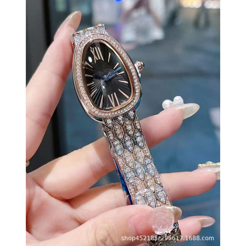 Women's Snake Pattern Crystal Watch - Sunburst Dial