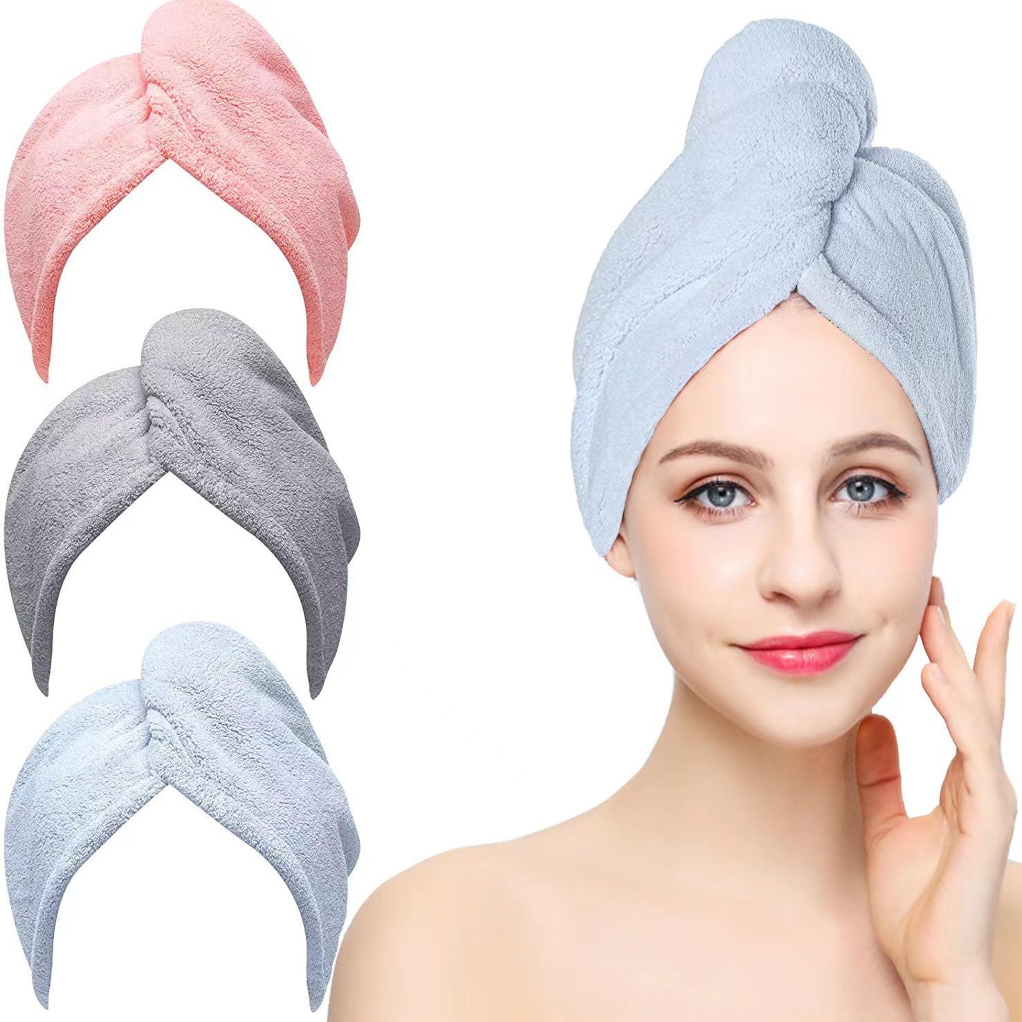 Amazon cross-border triangular coral fleece dry hair cap gift bathroom shower cap hotel beauty salon European and American fiber shower cap