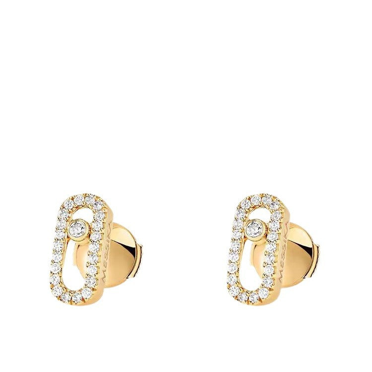 French niche design, Meijia 925 sterling silver full diamond stud earrings for women, plated with 18K gold, understated luxury, Hepburn style earrings.