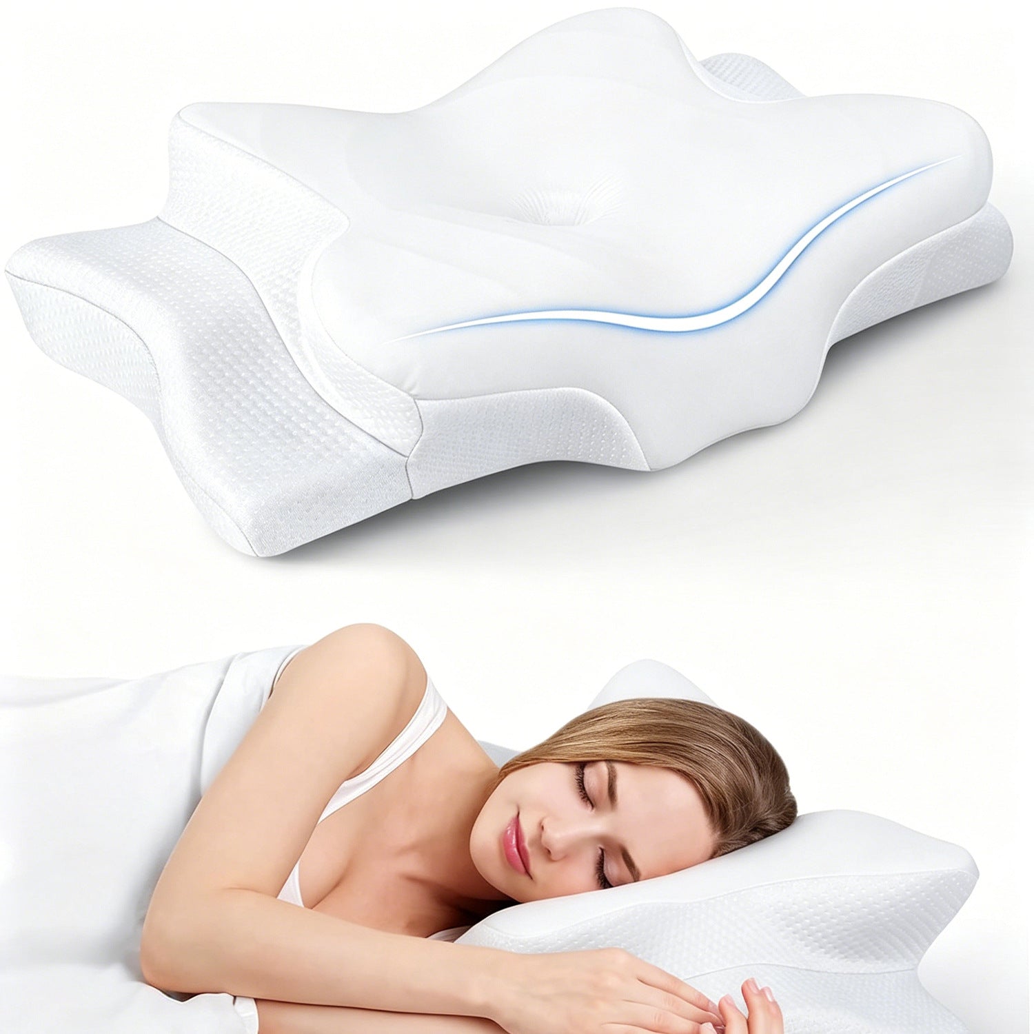 Amazon butterfly-shaped pillow for neck support, deep sleep, pressure relief, side sleeping, slow rebound memory foam pillow for cervical spine.