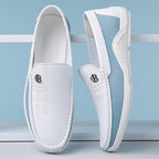 Men's White Soft Sole Leather Slip-On Shoes | Aladinae