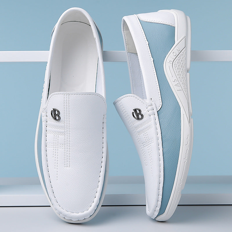 Men's White Soft Sole Leather Slip-On Shoes | Aladinae