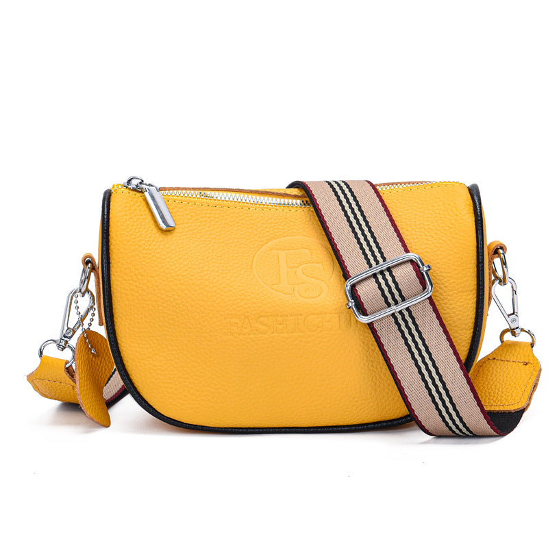 first-layer cowhide saddle bag women  leather shoulder bag wide shoulder strap Messenger bag