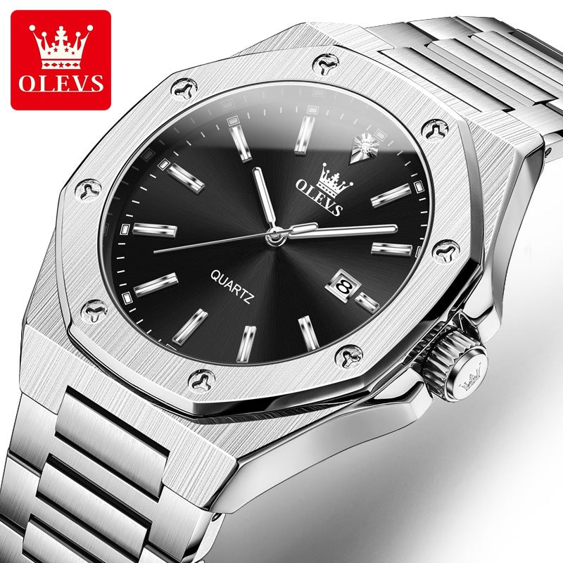 Men's Blue Quartz Watch - Steel Strap, Calendar