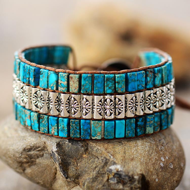New Cross-border Handmade Beaded Bracelet Emperor Stone Antique Metal Bead Braided Jewelry European and American Popular Jewelry