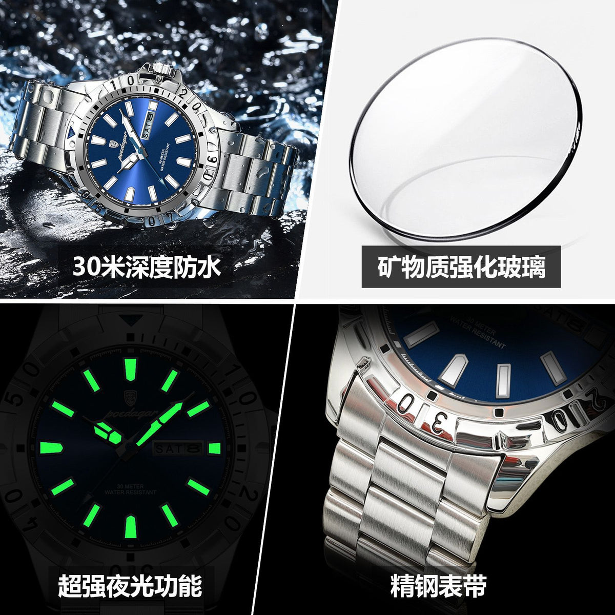 Men's Green Dual Calendar Quartz Watch - Waterproof