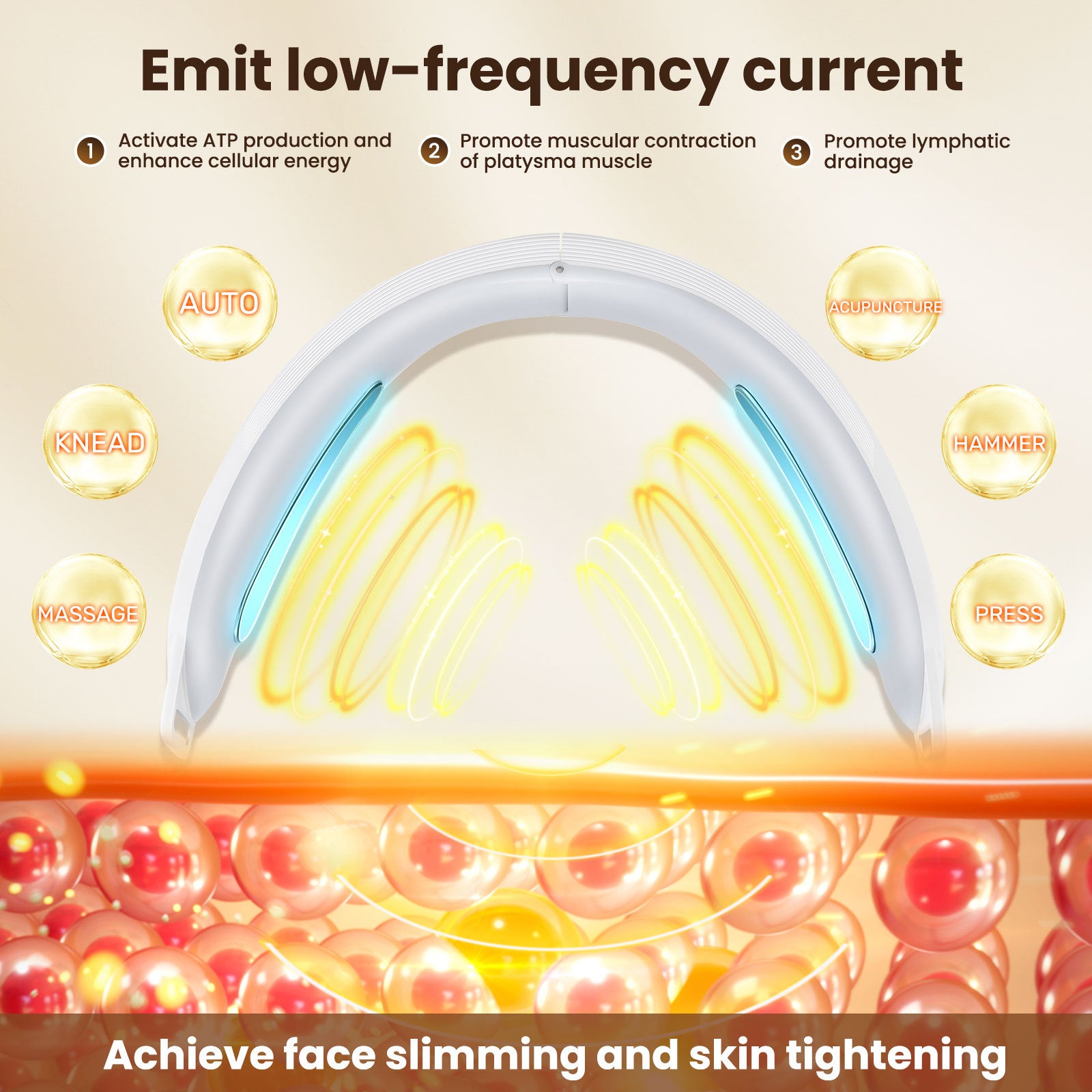 6-mode 8-level microcurrent EMS face slimming device, V-shaped facial massage, kneading, acupuncture, hammering, lifting, acupressure. (Cross-border product)