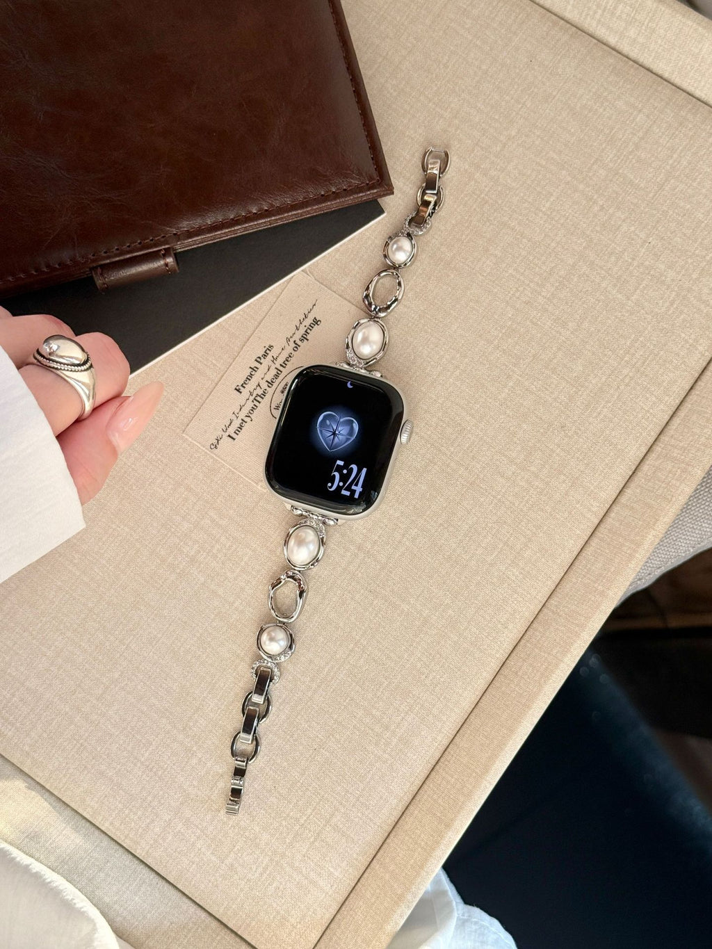 Copper Chain Pearl Metal Watch Strap - Apple Watch Compatible