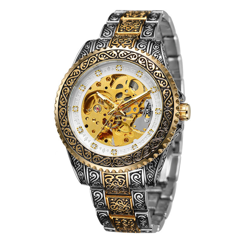 Men's Black Silver Automatic Mechanical Watch - Steel Strap