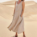 Amazon independent station wish2023 summer European and American foreign trade pocket sleeveless round neck women's cotton and linen dress