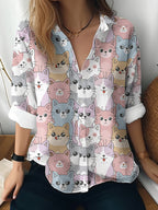 Cat cross-border Amazon European and American women's 3D printed floral pattern long-sleeved shirt women's fashion tops