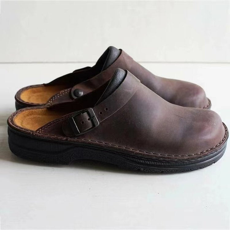 Men's Black Flat Sandals - Slip-On, Hollow Design