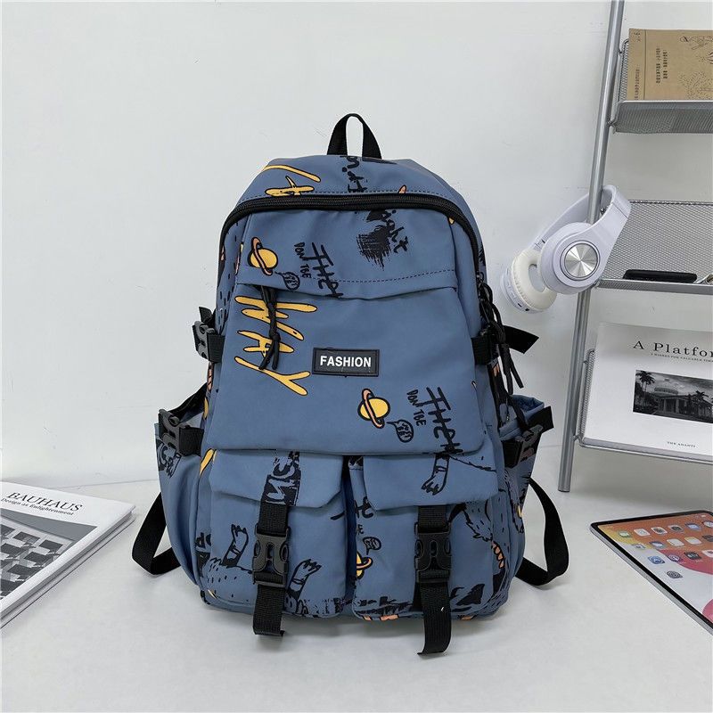School bag for boys, junior high school students, Korean version, large capacity, high school backpack, personalized graffiti school bag, female, simple campus backpack