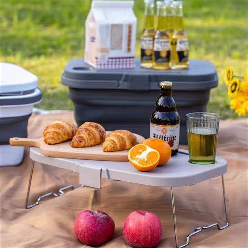 Outdoor camping supplies picnic basket with table foldable portable shopping basket multifunctional picnic table folding bucket