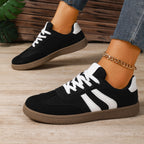 Women's Beige Flat Sneakers - Low-Top, Lace-Up