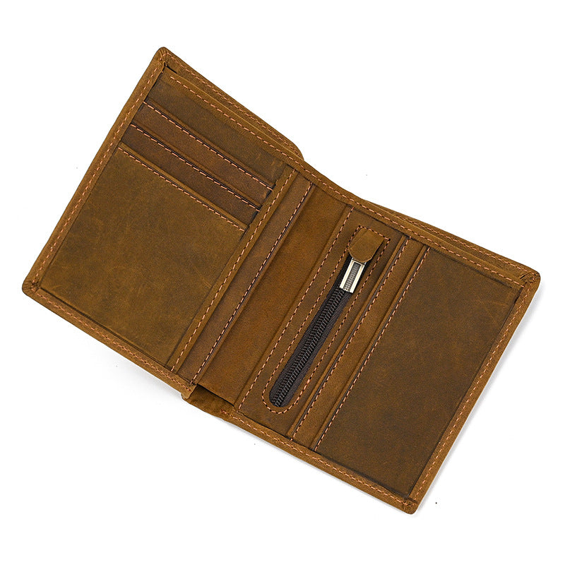 Men's Crazy Horse Leather Two-Fold Wallet | Aladinae