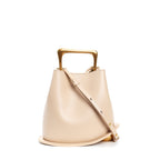 New genuine leather plain weave handbag imported cowhide commuter basket bucket bag wooden handbag messenger bag for women