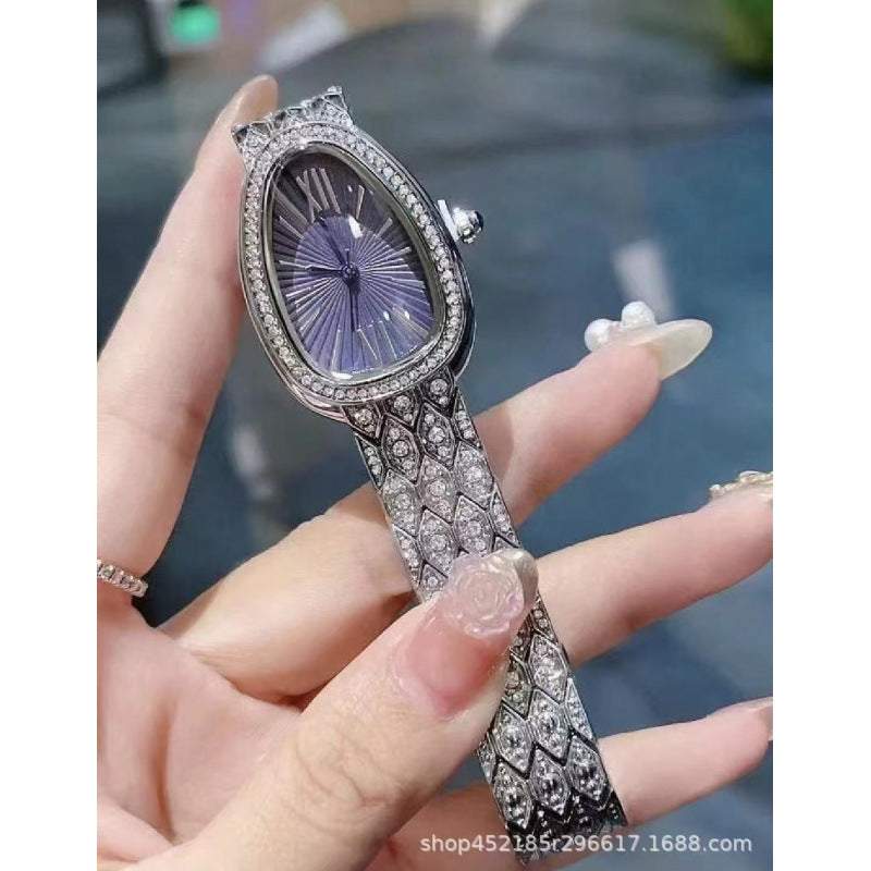 Women's Snake Pattern Crystal Watch - Sunburst Dial