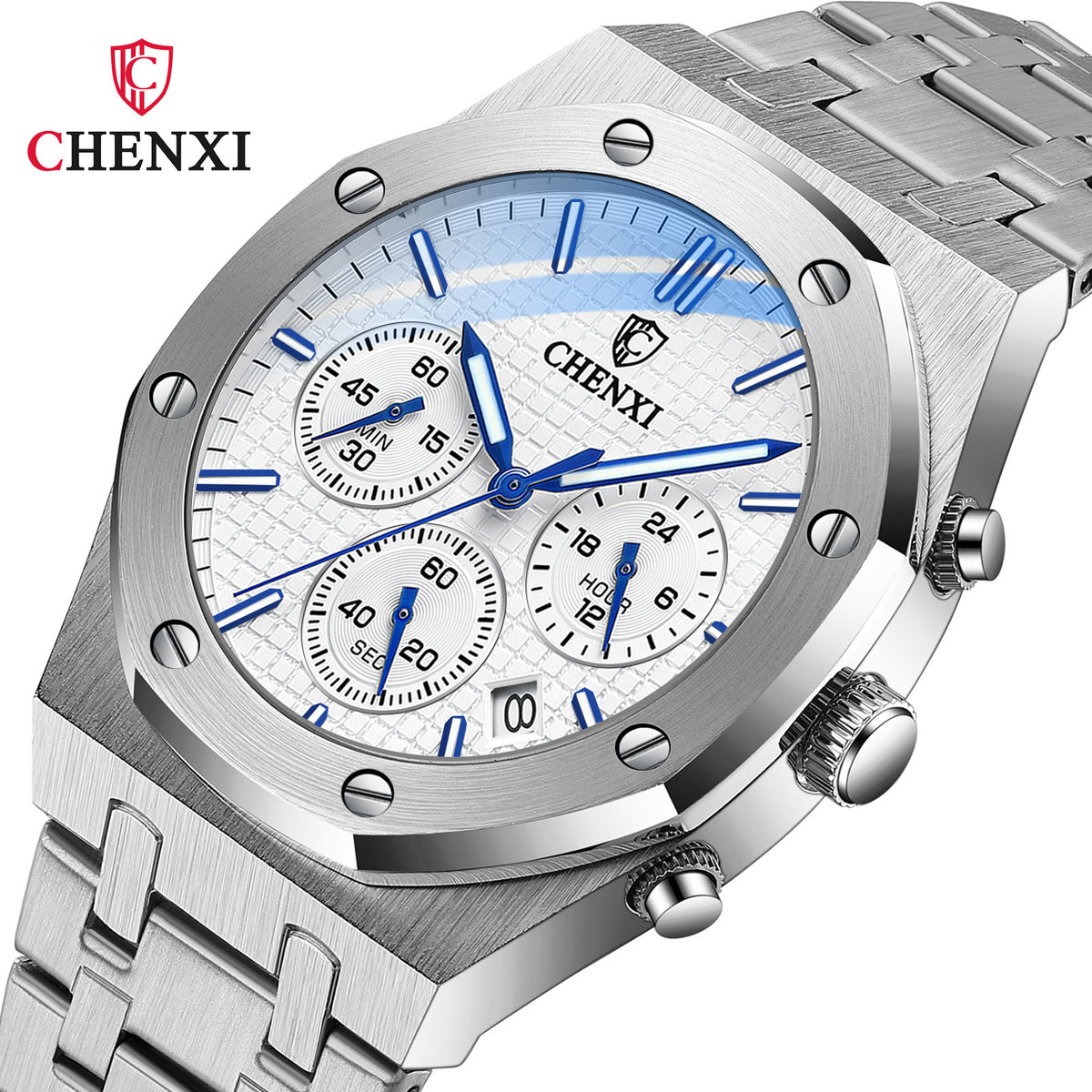 Men's Black Sports Quartz Watch - Steel Band, Waterproof
