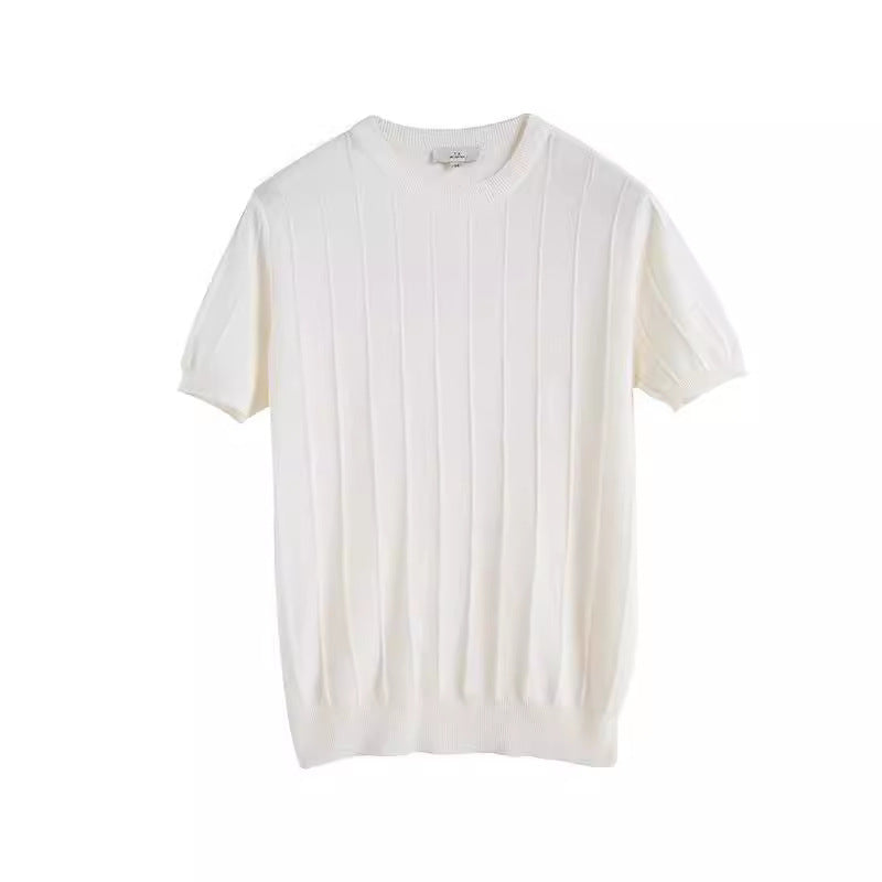 Men's Black Knit T-Shirt - Crew Neck, Short Sleeve