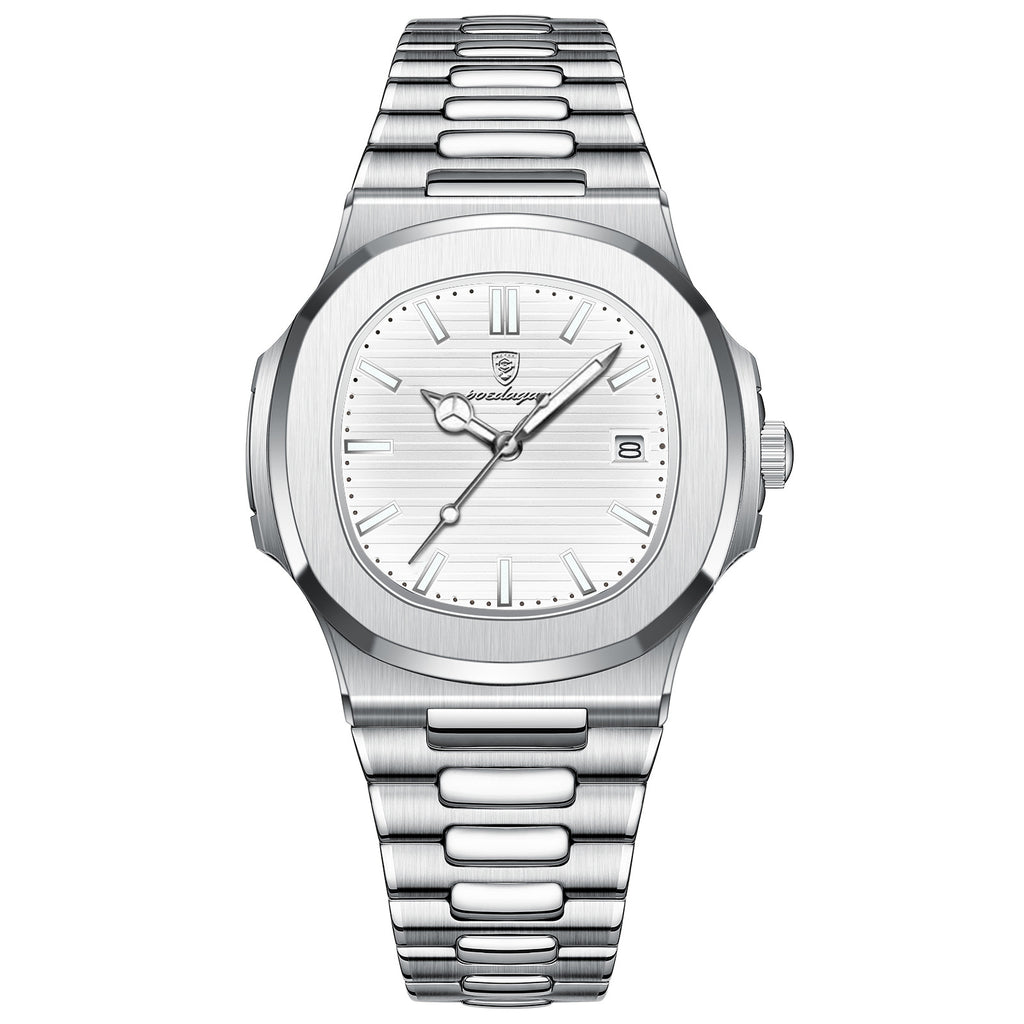 Men's Green Dial Quartz Watch - Waterproof, Steel Strap