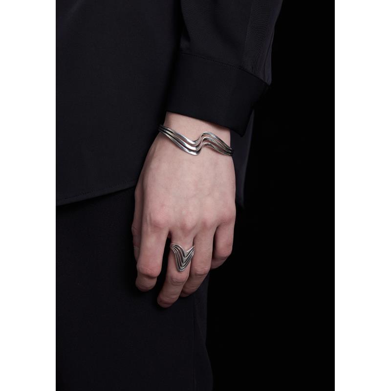 Trendy Home Collection Handmade KIKO Style TAXCO Streamlined Wave Hollowed-Out BADGE Vintage Ring
