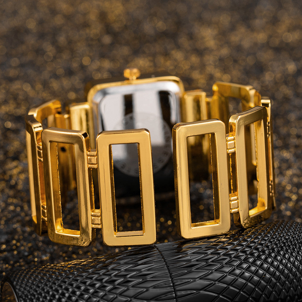 Women's Gold Silver Rectangular Dial Watch - Bracelet Style