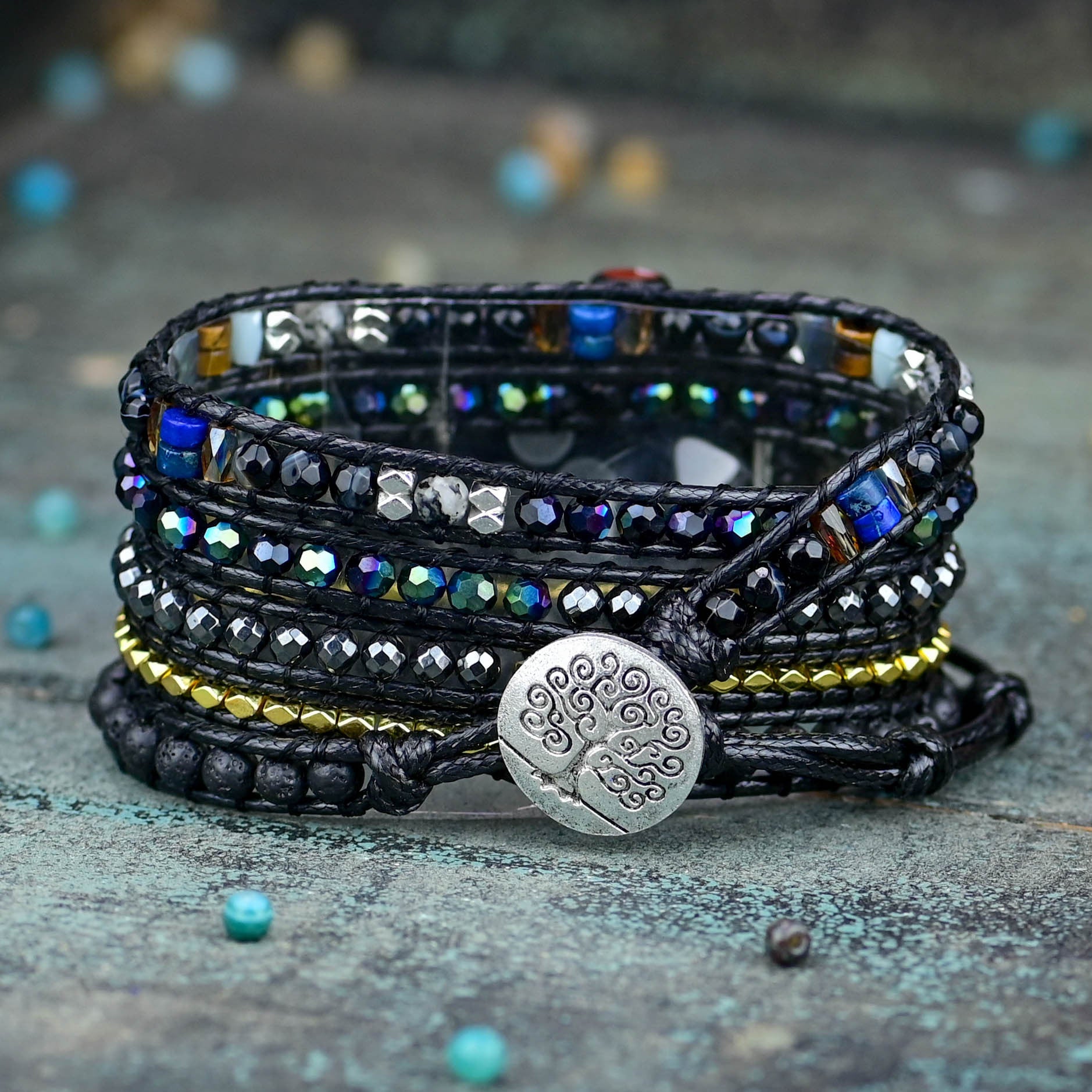 Amazon wish popular black retro braided Apple watch bracelet natural stone bead strap bracelet