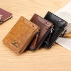 Men's Brown Zip Wallet - Card Holder, Hollow Design