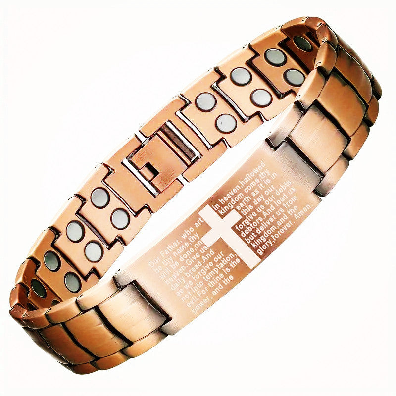 Amazon Hot Selling European and American Cross-Border Twill Antique Red Copper Men's Bracelet, Three Rows of Magnets Bracelet Wholesale