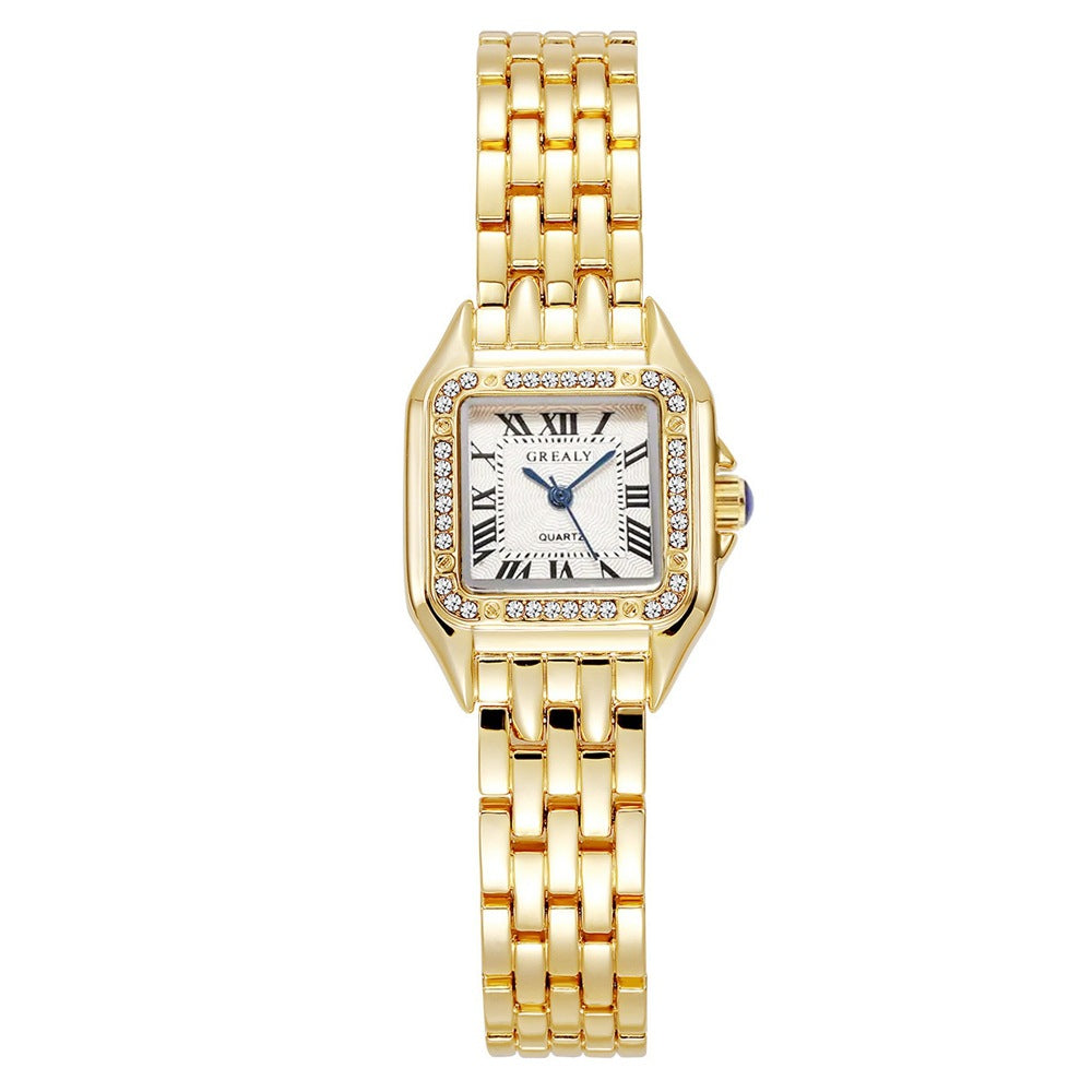 Women's Gold White Square Watch - World Time, Alloy