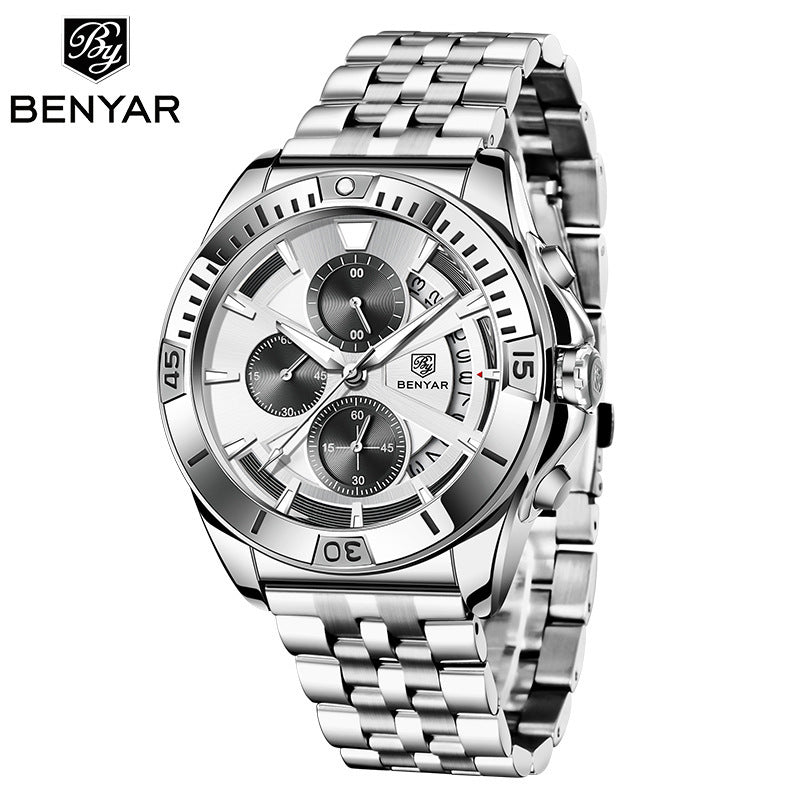 Men's Quartz Watch - Half-Fan Calendar, Folding Clasp