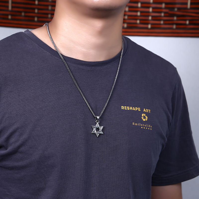 s925 sterling silver necklace pendant for men and women six-pointed star pendant Thai silver retro old fashion jewelry
