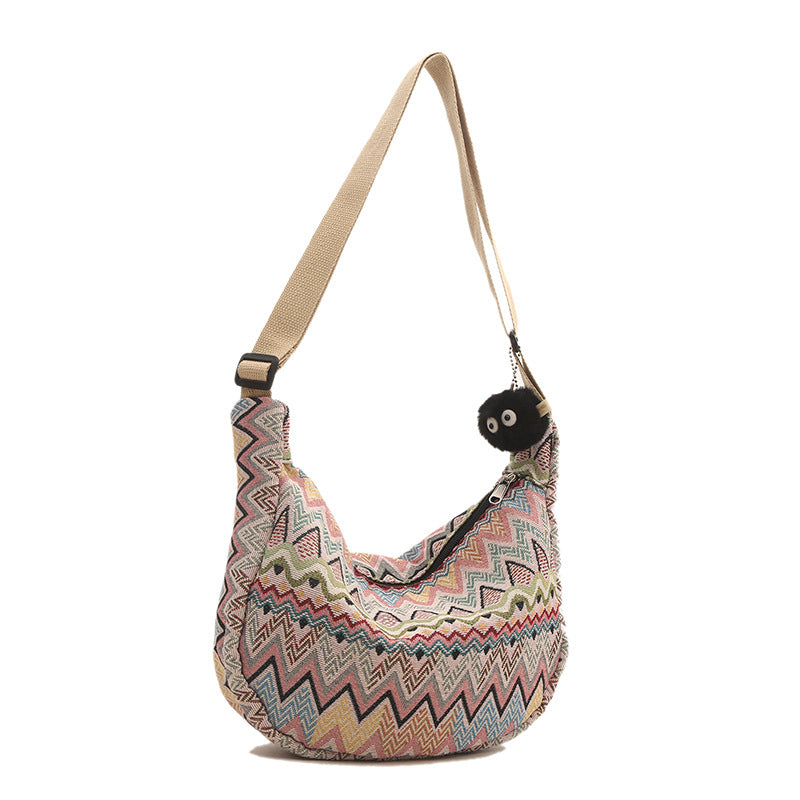 Crossbody bag for women 2024 spring and summer new large capacity canvas shoulder bag versatile college students commuting dumpling bag