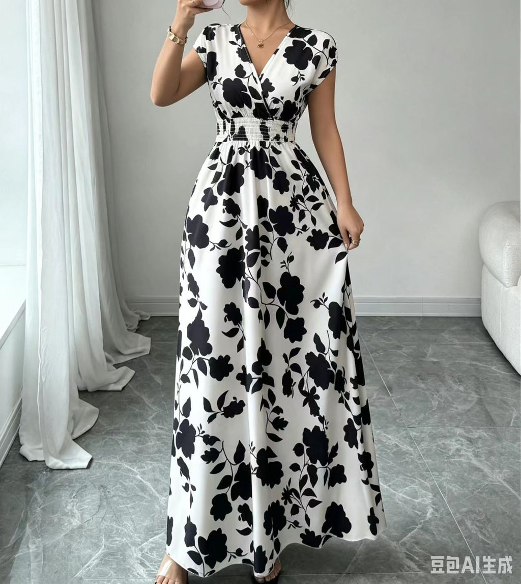 2026 New French V-neck Slim Waist Maxi Dress, Elegant and Stylish Dress (for European and American Cross-Border Amazon and AliExpress)