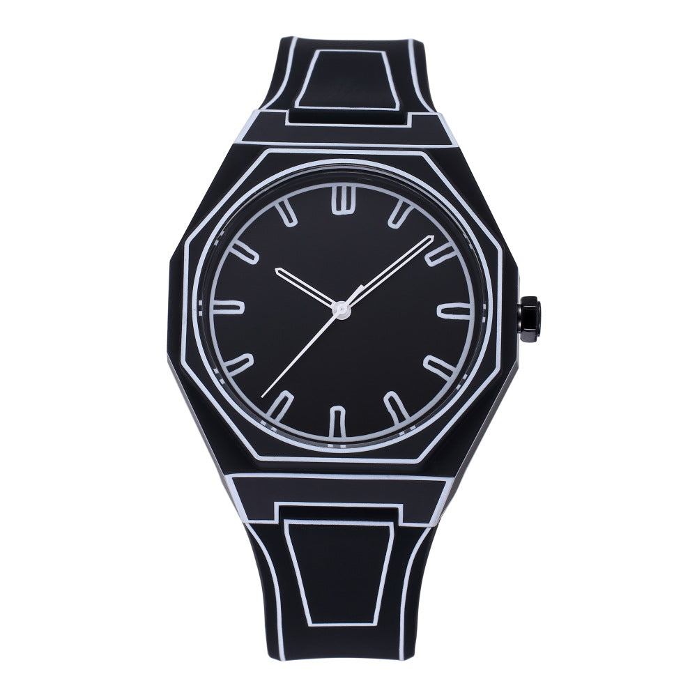 Black Silicone Quartz Watch - Large Dial, Waterproof