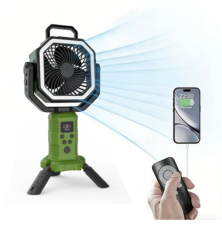 2026 New Cross-Border Outdoor Camping Fan Tripod Oscillating Rechargeable Emergency Outdoor Fan with Telescopic Rod