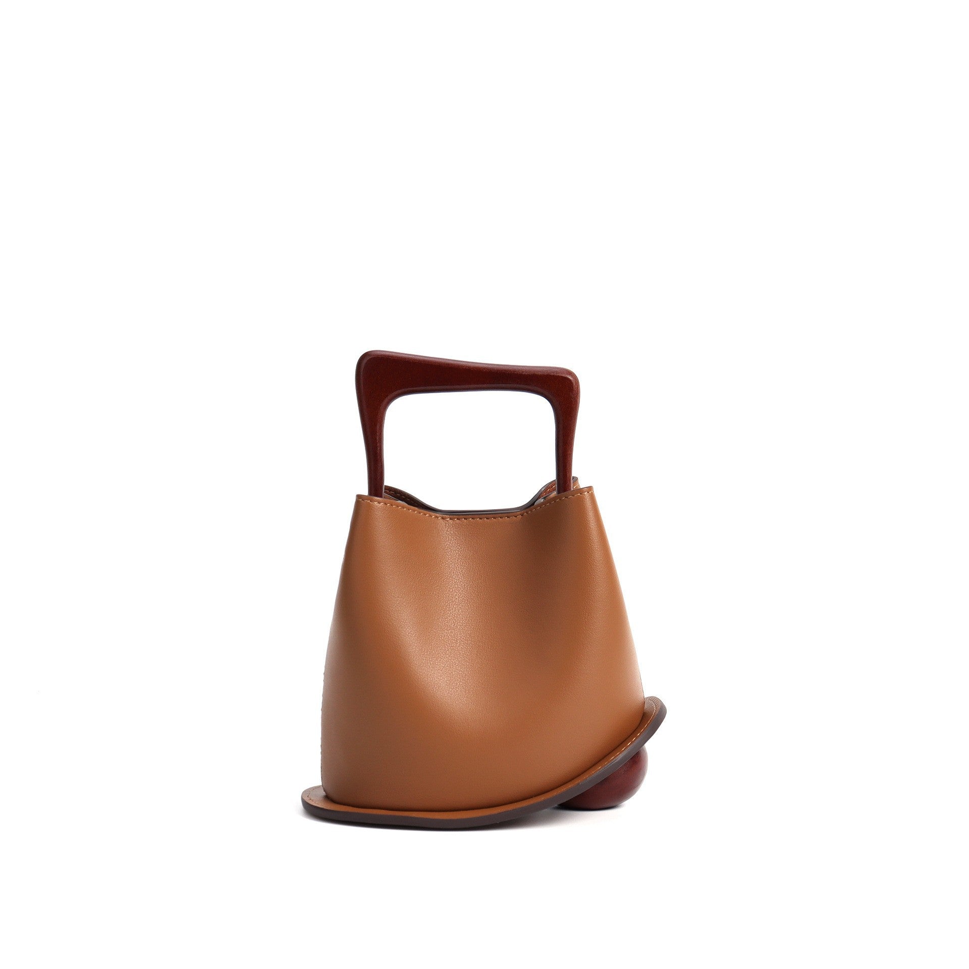 New genuine leather plain weave handbag imported cowhide commuter basket bucket bag wooden handbag messenger bag for women