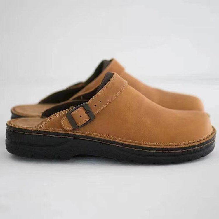 Men's Black Flat Sandals - Slip-On, Hollow Design